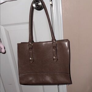 Brown Faux Leather Shoulder Bag